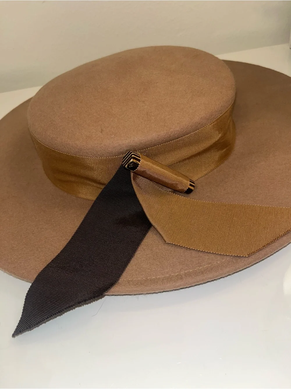 Classic Wide-Brim Brown Women's Felt Hat with Ribbon Accent